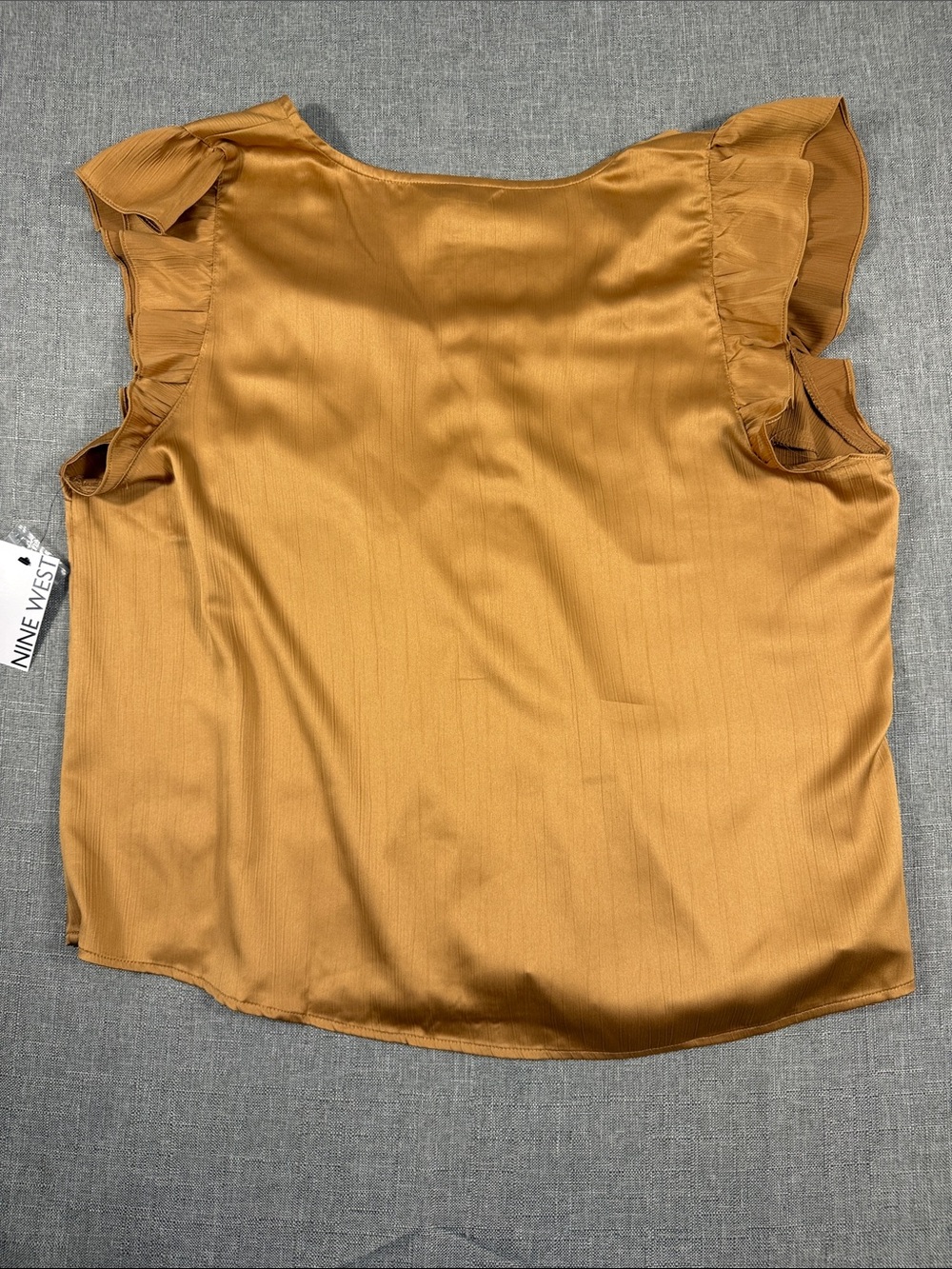 Nine West Mustard Satin Ruffle Sleeve Button-Front Top - Picture 5 of 5